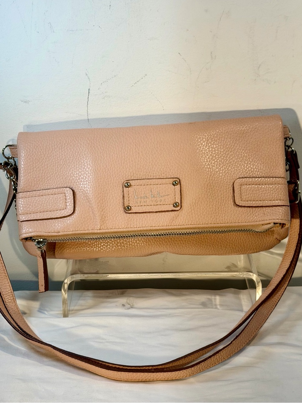 Blush Pink Nicole Miller Fold over Shoulder Bag